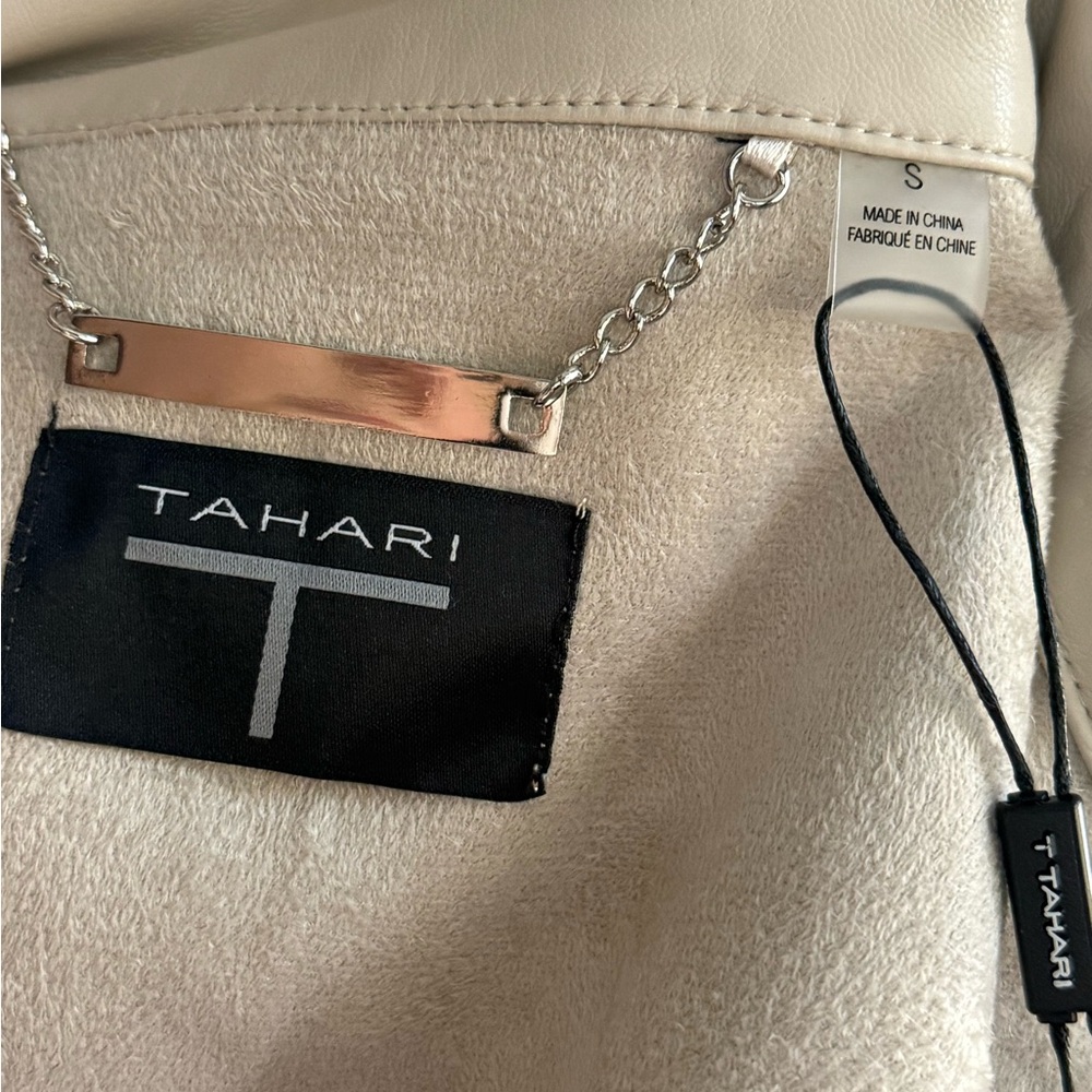 Tahari Cream Faux Leather Jacket - Picture 4 of 5